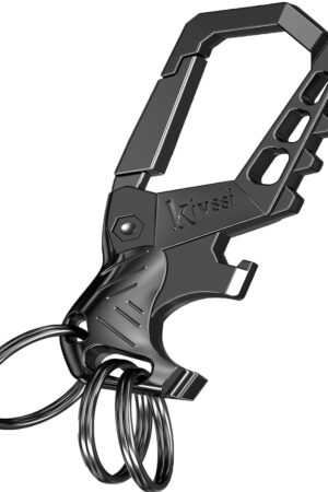 Kivssi Heavy duty metal keychains, Carabiner clip Car key chains,Fashion family keychain bottle opener and 3 Key Rings suitable for men and women.（Black-1pcs）