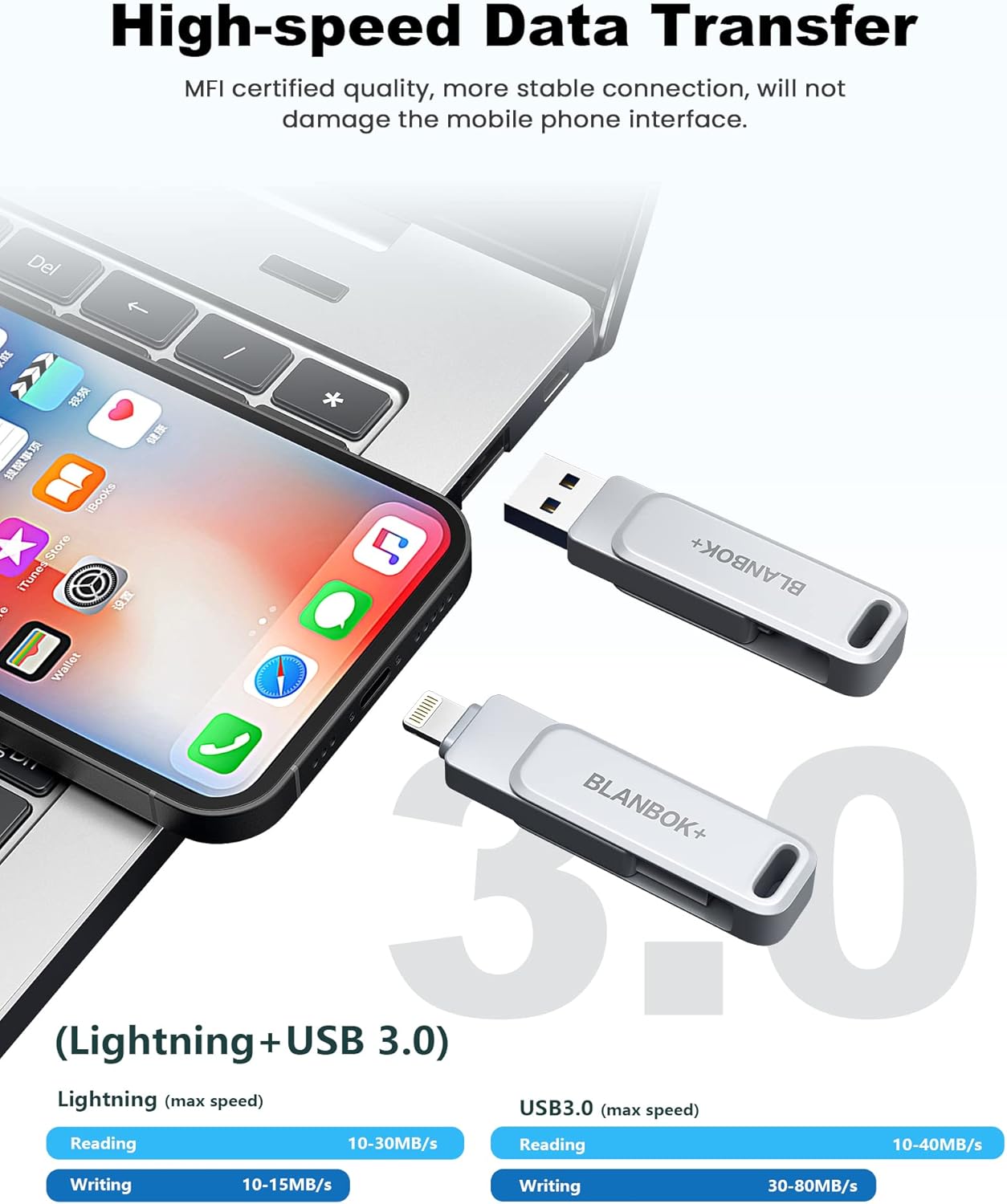 MFi Certified 256GB Flash Drive for iPhone Photo Stick, USB Memory Stick High Speed iPhone Flash Drive, External Memory Storage USB Stick Thumb Drive for iPhone/iPad/Android/PC (Metallic Silver) - Image 5