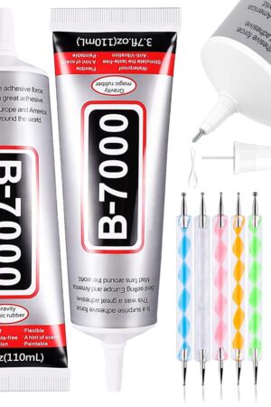 B7000 Adhesive Rhinestones Glue for Crafts, 2PCS 110ml / 3.7 fl oz with 5 Dotting Pen Tool, Wax Pencil and Tweezer, Jewelry Glue for DIY Craft, Makeup, Shoes, Jewelry Making, Nail Art