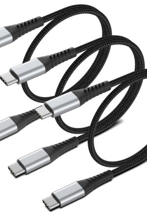 2ft USB C to USB C Cable, 3 Pack Braided USB C to C Charging Cord 60W/3A Type C to Type C Cable Fast Charging Car Charger for iPhone 16 15 Pro Max, Samsung Galaxy S23 S22, Moto LG, Google Pixel, iPad