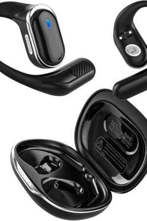 TRAUSI Open Ear Wireless Earbuds Bluetooth Headphones, 80H Playtime Stereo Ear Buds with ENC Noise Cancelling, Fast Charging, IPX7 Waterproof Sports Earphones with Earhook for Running/Workouts Black