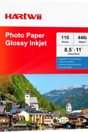 Glossy Inkjet Paper 8.5x11 Inches, 110 Sheets, 160gsm Photo Paper for Inkjet Printer with Dye Ink for Flyers Brochure Custom Chip Bag Party Favors