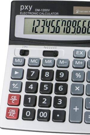 Desk Calculator 12 Digit Extra Large LCD Display, Touch Comfortable with Big Buttons, PXY Two Way Power Battery and Solar Standard Function Office Calculators