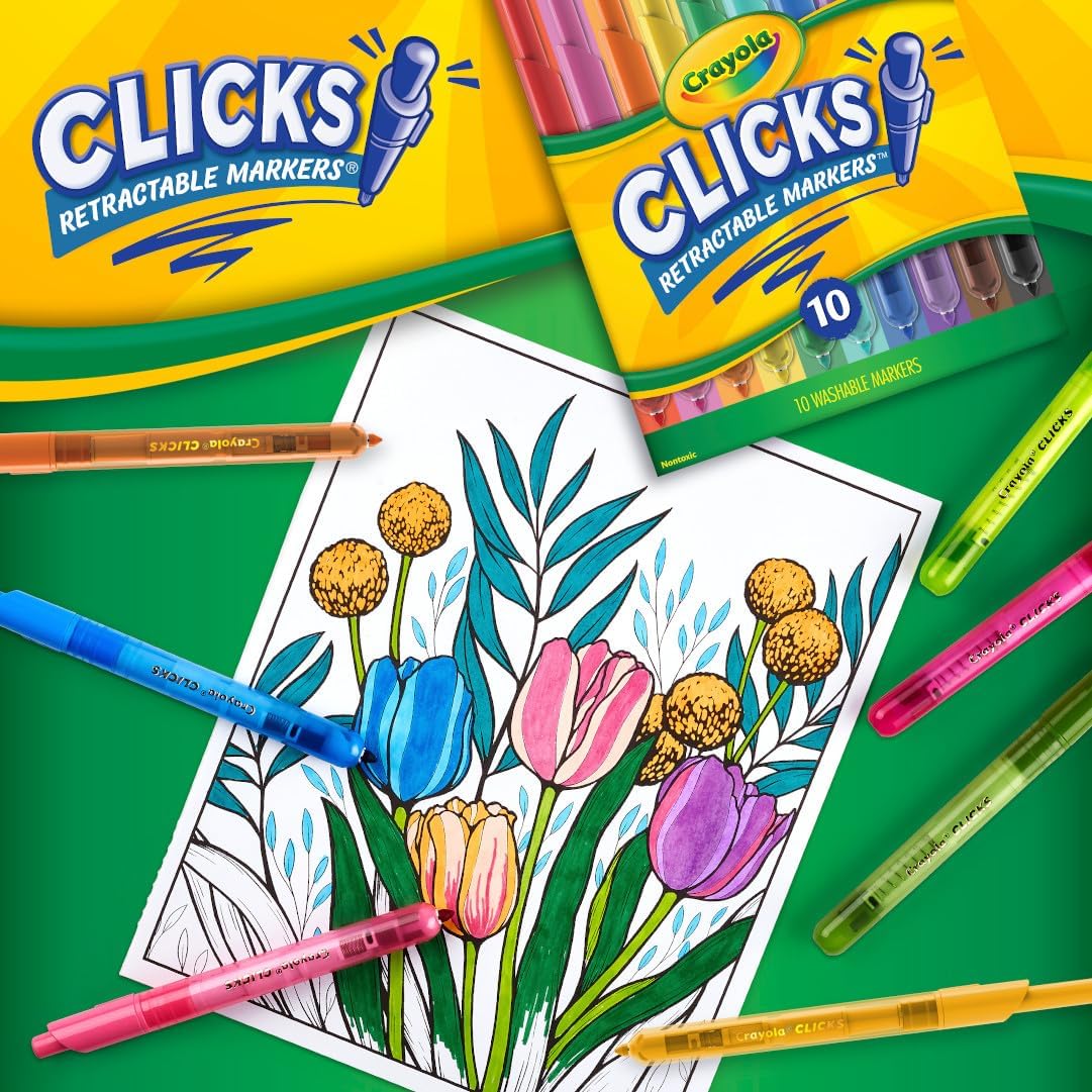 Crayola Clicks Retractable Tip Markers (10ct), Washable Cone Tip Art Marker Set, Cute Aesthetic School Supplies, Classroom Must Haves, Ages 3+ - Image 5