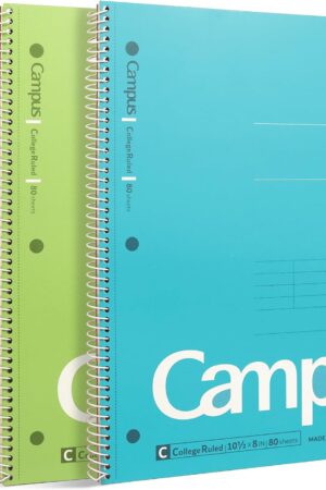 KOKUYO Spiral Notebook, 3 Pack Campus 10-1/2" x 8" Subject Notebooks with College Ruled, 80 Sheets, Pink Blue Green 3 Holes School Spiral Journal for Work Study Note Taking (WSG-SU-400G1×3)