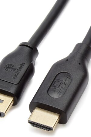 Amazon Basics DisplayPort to HDMI Cable, Uni-Directional, 4K@30Hz, 1920x1200, 1080p, Gold-Plated Connectors for Enhanced Picture Quality and Sound, 6 ft, Black
