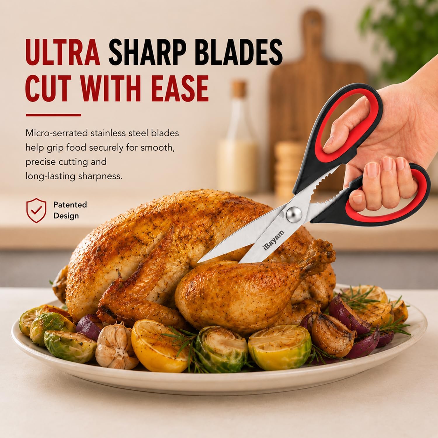 iBayam Kitchen Scissors All Purpose Heavy Duty 2 Pack with Protective Sheath, Stainless Steel Shears Kitchen Utensils Set for Cutting Food Cooking Meat Poultry Dishwasher Safe Soft Comfort-Grip - Image 2