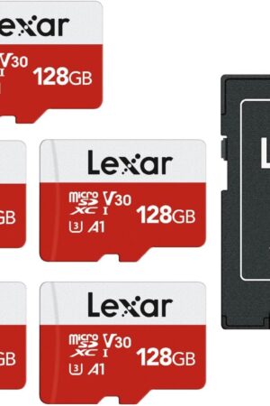 Lexar E-Series 128GB Micro SD Card 5 Pack, microSDXC UHS-I Flash Memory Card with Adapter, 100MB/s, C10, U3, A1, V30, Full HD, 4K UHD, High Speed TF Card