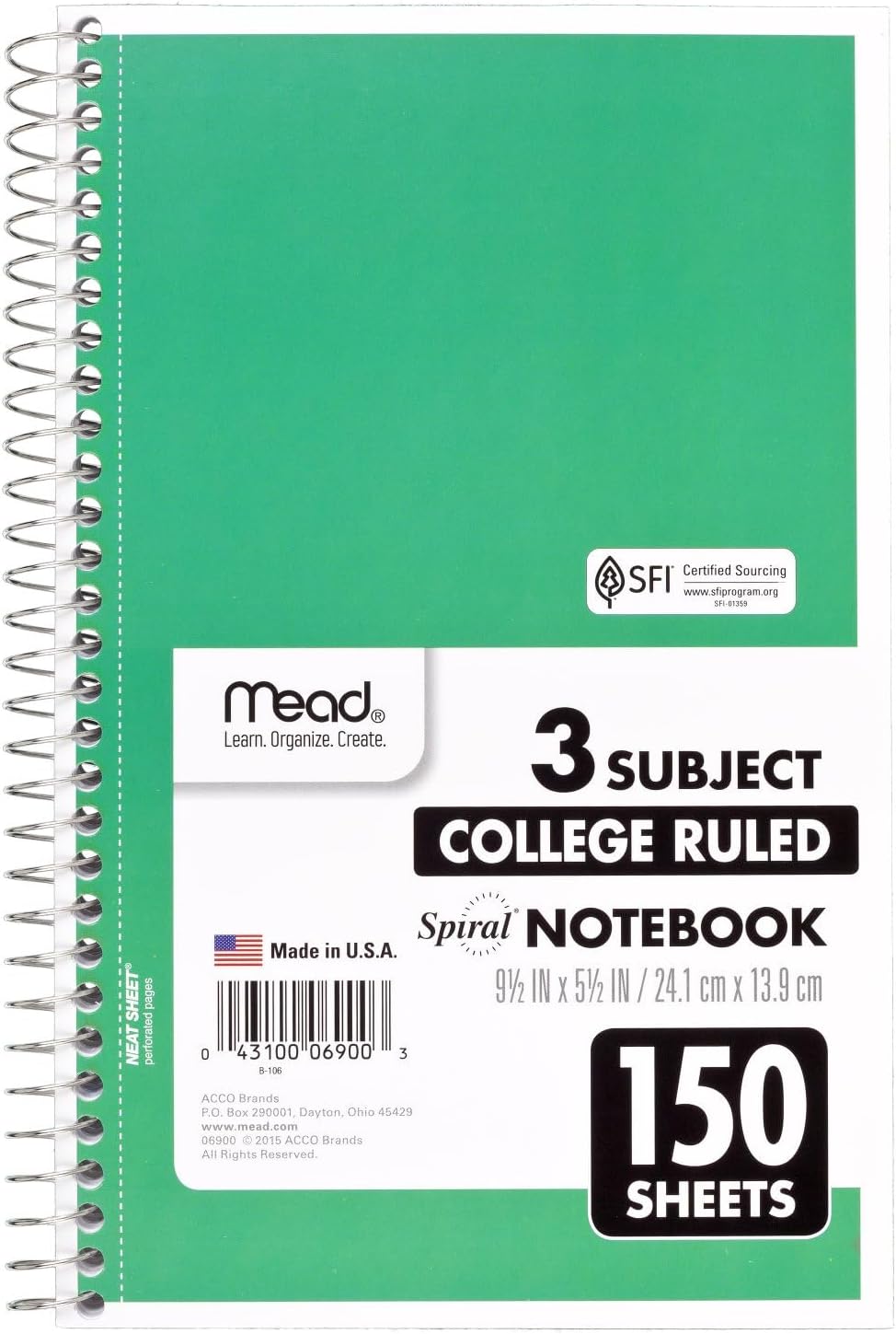 Mead Small Spiral Notebook, 3-Subject, College Ruled Paper, 9-1/2" x 5-1/2", 150 Sheets per Notebook, Color Will Vary, 1 Count (06900) - Image 10