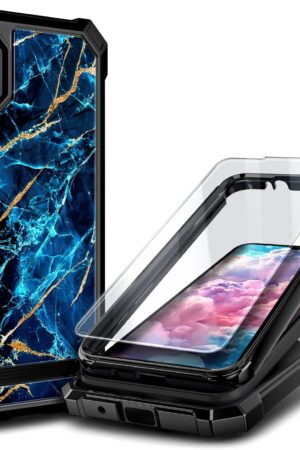Designed for Cloud Mobile Stratus C8 Phone Case with [Tempered Glass Screen Protector], Full-Body Protective Shockproof Rugged Bumper Cover Case (Marble Sapphire)