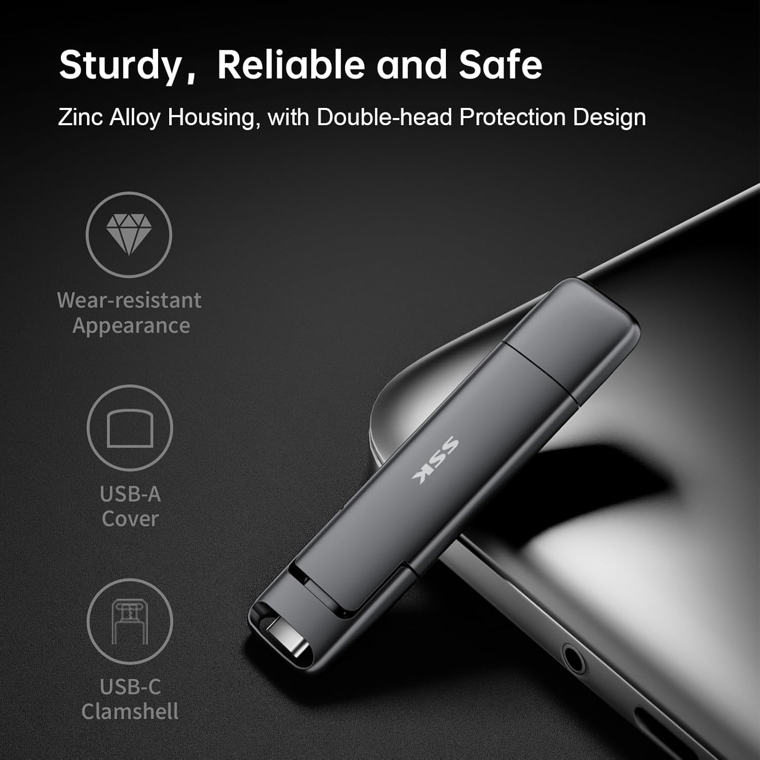 SSK 128GB Dual USB C Flash Drive,2-in-1 Type C+ USB A 3.2 Gen2 Solid State Thumb Drive,Speed Up to 550MB/s Memory Stick Data Storage for iPhone 15,Thunderbolt 3, Android Phone,Tablet,Laptop - Image 6