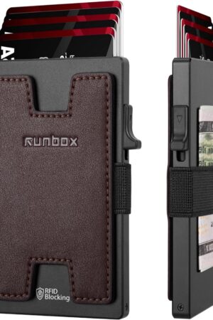 RUNBOX Slim Card Holder Wallet for Men, Minimalist RFID Blocking Wallet with Pop-Up Function, Ultra-Thin Design, Metal Business Card Cases holds 6+6 Cards, Gifts for Men, Men's Accessories