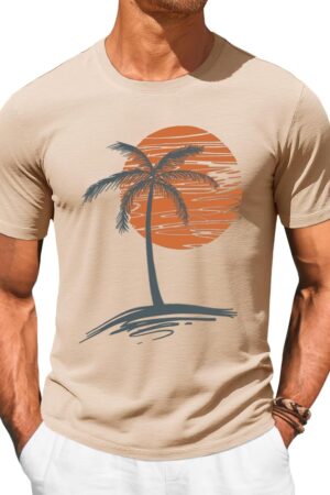 Runcati Mens Short Sleeve T-Shirts Graphic Crew Neck Casual Shirt Summer Beach Palm Tree Printed Vintage Hawaiian Tees