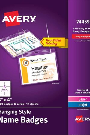 Avery Name Badges with Lanyards, Print or Write, 3" x 4", Badge Holders & Lanyards, 100 Inserts (74459)