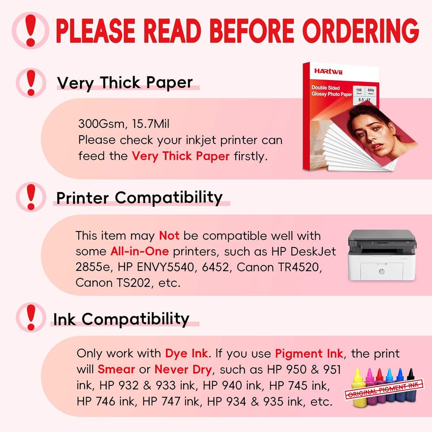 300gsm Double Sided Glossy Thick Heavyweight Photo Paper 80LB 100 Sheets 8.5x11 Inches for Inkjet Printer and Dye Ink - Image 2