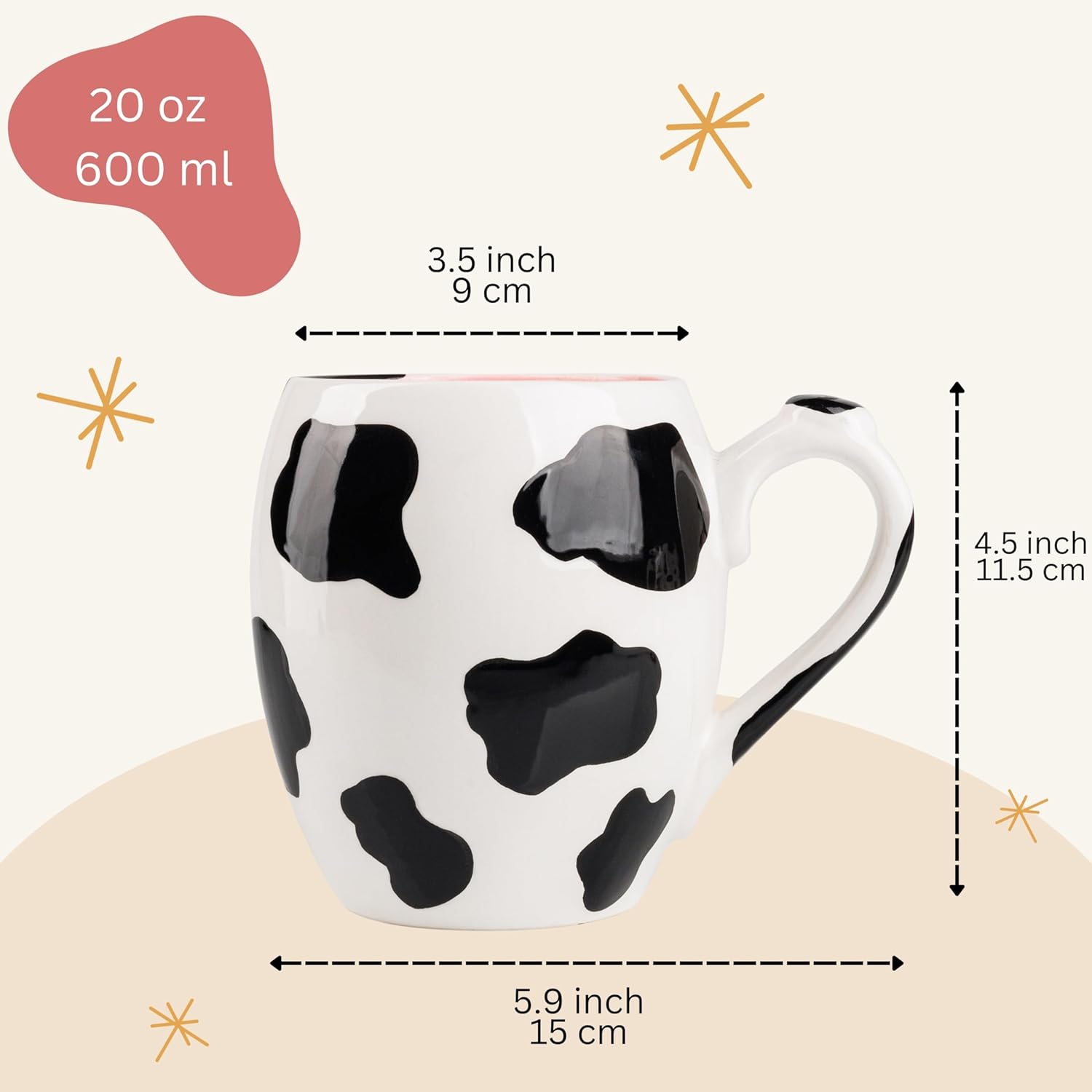 SWEETLO Cow Coffee Mug Stuff Ceramic Cup - 20oz Cow Coffee Mug - 600 ml Weird Milk Cow Print Coffee Mug for Women Gift - Taza de Vaca Cow Items Lover Gifts - Image 3