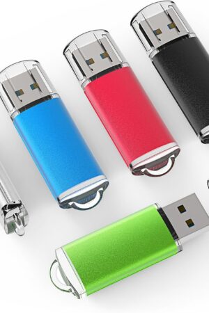 TOPESEL 5 Pack 32GB USB 2.0 Flash Drive Memory Stick Thumb Drives (5 Mixed Colors: Black Blue Green Red Silver)