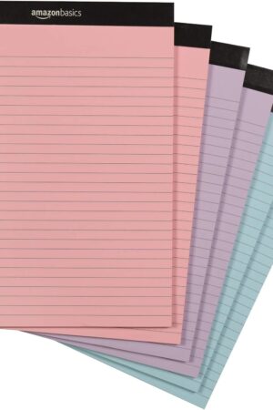 Amazon Basics Wide Ruled Lined Writing Note Pads with Sturdy Back, 8.5" x 11.75", Multicolor, 6-Pack, 300 Sheets, Perforated