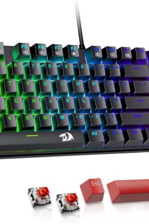 Redragon Mechanical Gaming Keyboard Wired, 11 Programmable Backlit Modes, Hot-Swappable Red Switch, Anti-Ghosting, Double-Shot PBT Keycaps, Light Up Keyboard for PC Mac