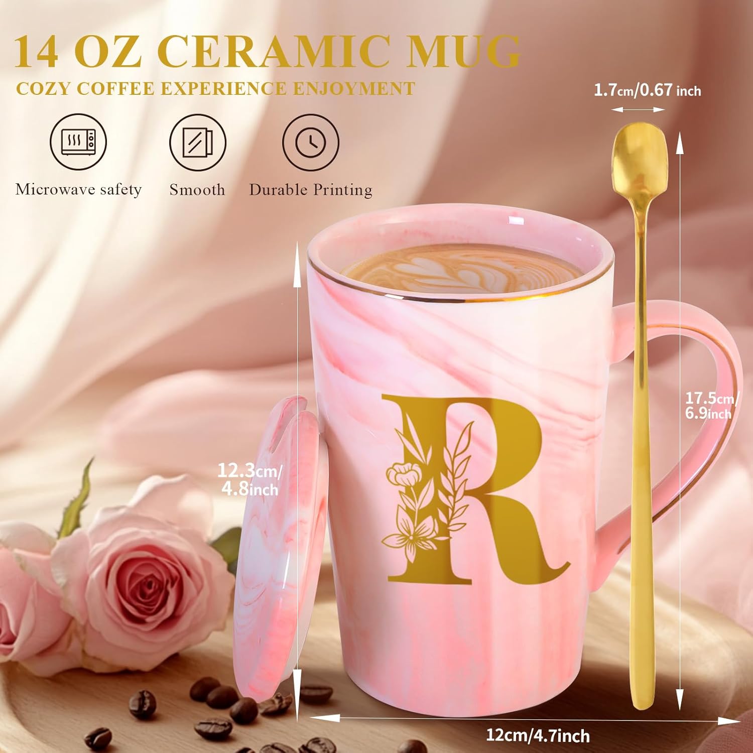 Personalized Ceramic Coffee Mug with Lid Tea Cup Happy Birthday Christmas Xmas Day Holiday Gift for Female Boss Teacher Aunt Big Small Sister in Law Mother Stepmother Wedding Groom Bride Officiant,R - Image 4