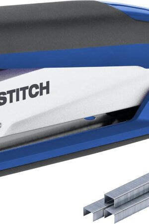 Bostitch Office InPower Spring-Powered Premium Desktop Stapler - One Finger, No Effort, Blue/Silver (1118)