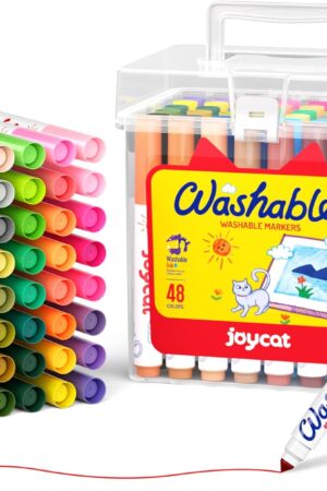 JoyCat 48 Colors Washable Markers for Kids, Art Set with Portable Carrying Case, Conical Tip Bulk Markers for Boys Girls, School Classroom Supplies & Birthday Gift