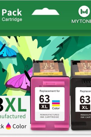 MYTONER 63XL Ink Cartridges Black and Color Replacement for HP Ink 63 63XL Ink Cartridge Combo Pack for HP OfficeJet 3830 4650 4652 4655 5255 5258 Envy 4520 4512 DeskJet 3630 3632 Printer 63 Ink