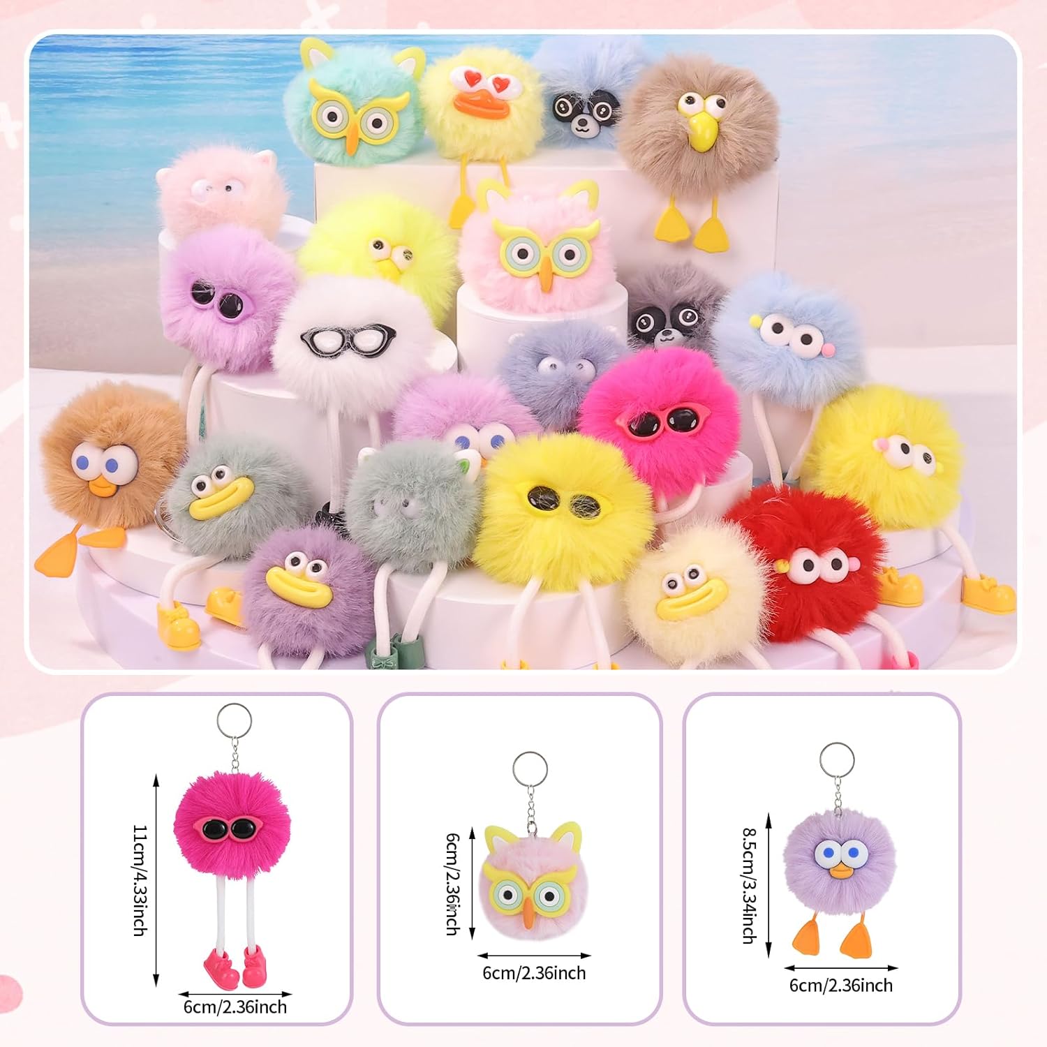 24 PCs Party Favors Keychains - Fuzzy Keychain Cute for Birthday Party Favors for Kids 8-12 Goodie Bags Stuffers for Kids End of Year Student Gifts from Teacher 5th Grade Graduation Gifts - Image 2