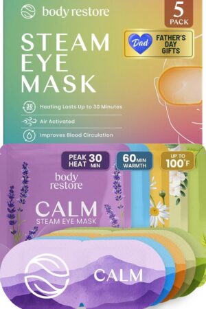 Body Restore Heated Eye Mask for Dry Eyes 5 Pack – Fathers Day Gift for Dad, Birthday Gifts for Women and Men, Self Heating Warm Compress, Relaxation – Variety