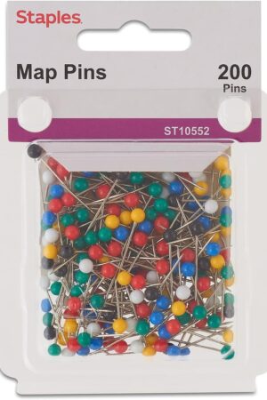 Staples 461657 Map Pins Assorted Colors 200/Box