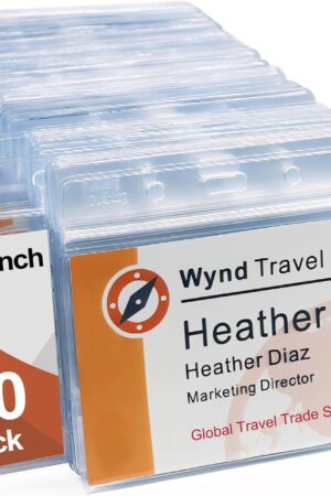 3x4 Inch Name Badge Holders - Fushing Clear Plastic Horizontal Name Tag Badge ID Card Holders for 3 x 4 Inch Name Badge Inserts or Name Tag Inserts (100)
