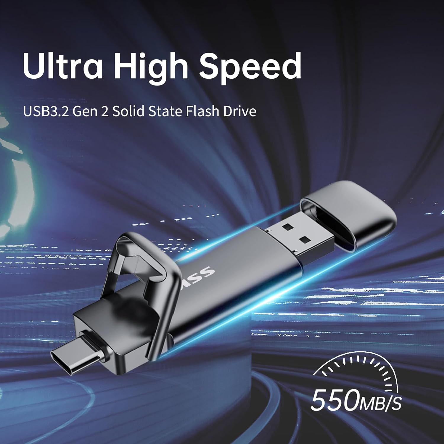 SSK 128GB Dual USB C Flash Drive,2-in-1 Type C+ USB A 3.2 Gen2 Solid State Thumb Drive,Speed Up to 550MB/s Memory Stick Data Storage for iPhone 15,Thunderbolt 3, Android Phone,Tablet,Laptop - Image 2