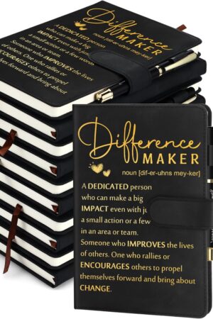 Kosiz 20 Pcs/10 Sets Employee Appreciation Gift Bulk A5 Leather Notebook and Inspirational Journal Pen Thank You Gift for Fathers Day Coworkers Teacher CNA Nurse(Black,Difference Maker)
