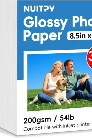 300 Sheets Glossy Photo Paper, 8.5in x 11in Inkjet Photo Printer Paper, Picture Paper for Photos, Calendars, Brochures, Cards, Menus(200gsm / 54lb)