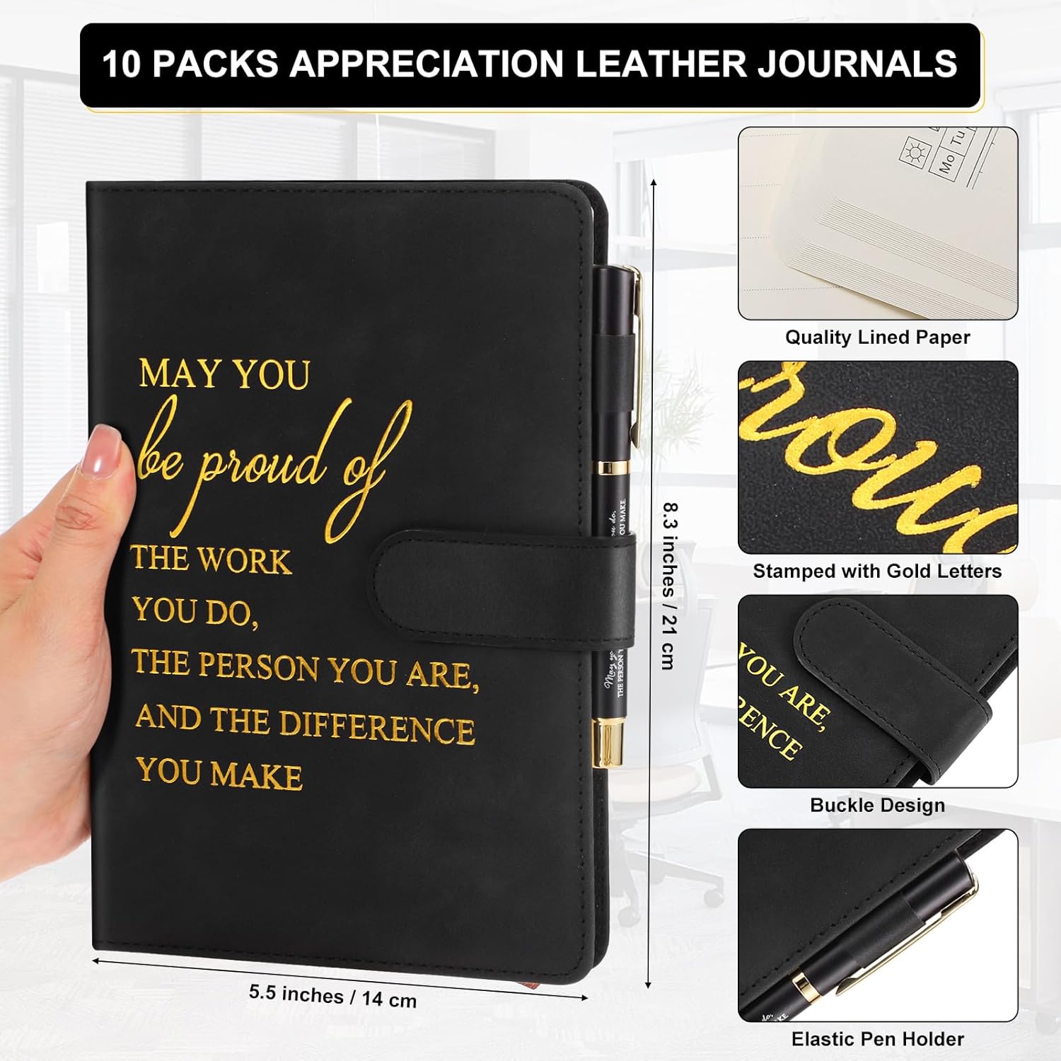 Kosiz 20 Pcs/10 Sets Employee Appreciation Gift Bulk A5 Leather Notebook and Inspirational Journal Pen Thank You Gift for Fathers Day Coworkers Teacher CNA Nurse(Black,Proud) - Image 2