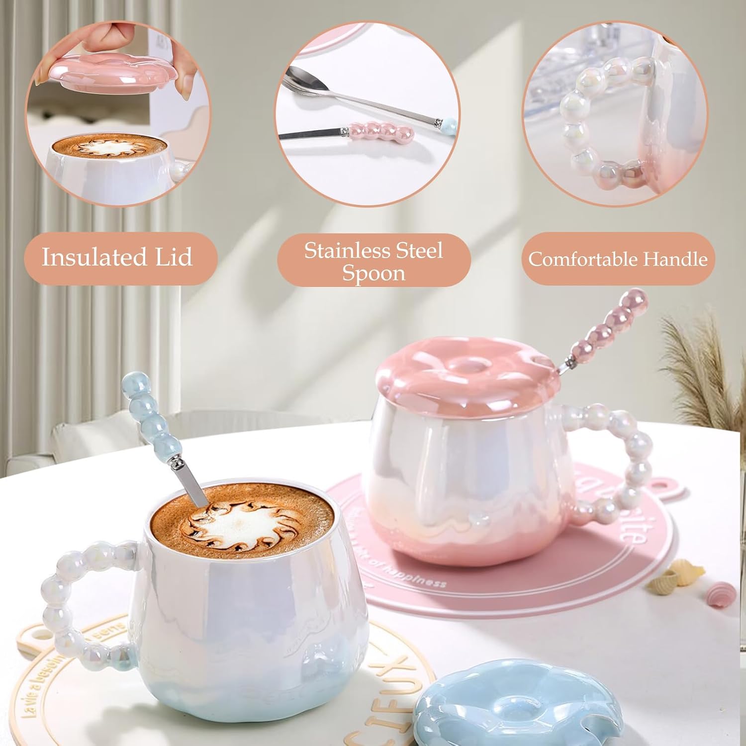Personalized Ceramic Coffee Mug Tea Cup with Lid and Gift Box, Stylish and Cute Design, Perfect Birthday and Christmas Surprise, Ideal for Girlfriend, Friend, and Unique Friendship Gift. (Blue) - Image 3