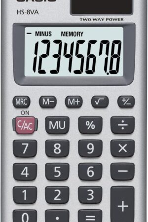 Casio HS-8VA Mini 6-Function Calculator | Large 8-Digit LCD Display | Solar Powered with Battery Backup | Standard Function | Portable Pocket Size