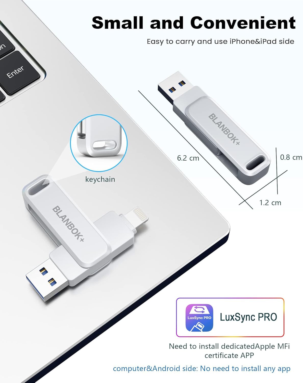 MFi Certified 256GB Flash Drive for iPhone Photo Stick, USB Memory Stick High Speed iPhone Flash Drive, External Memory Storage USB Stick Thumb Drive for iPhone/iPad/Android/PC (Metallic Silver) - Image 7