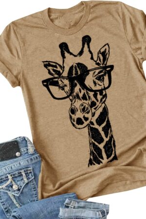 Auburet Womens Giraffe T Shirt Summer Funny Graphic Short Sleeve Crewneck Tees Casual Shirt Tops