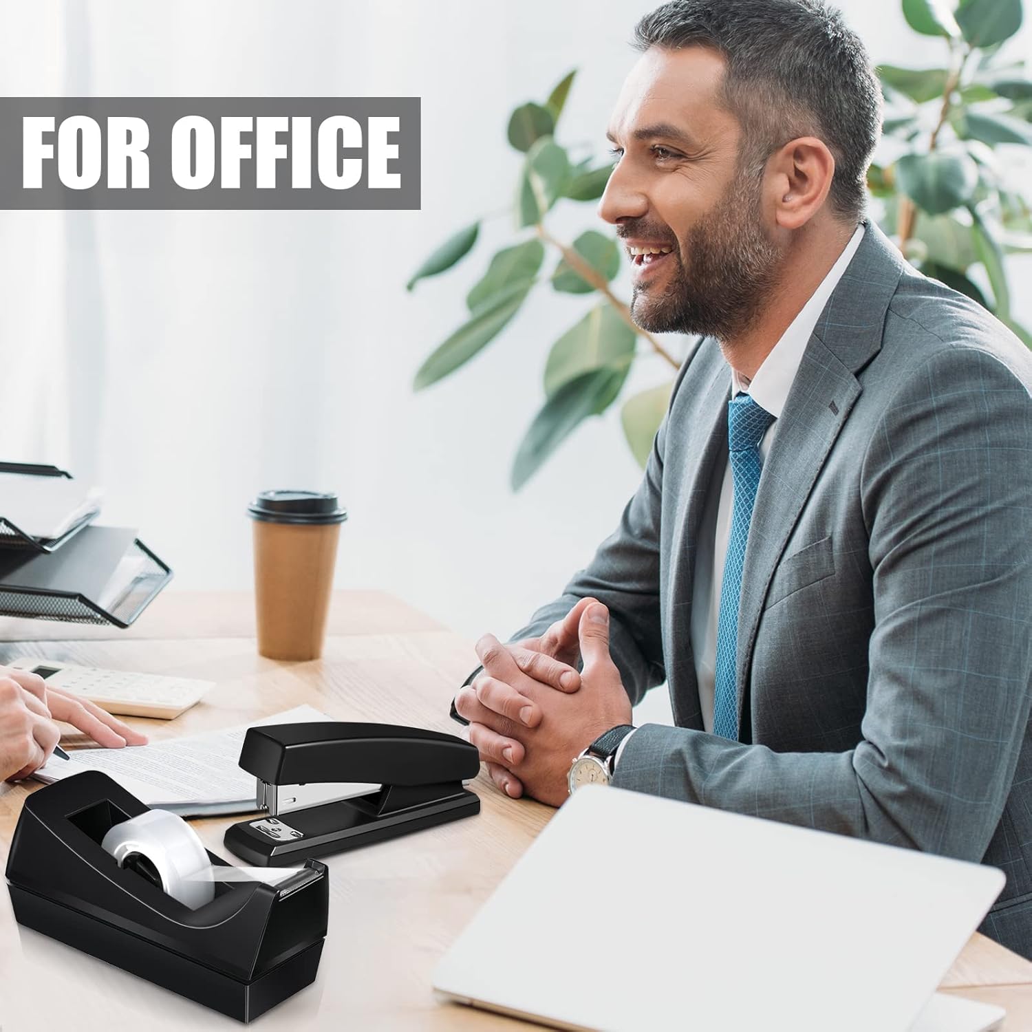16 Pcs Desk Staplers Tape Dispensers Sets Desktop Office Staplers with Standard Staples Black Dispenser Holder with White Tape for Office School - Image 6