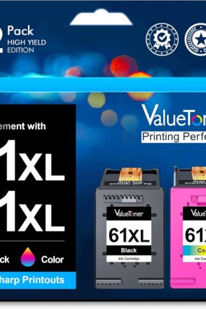 Valuetoner 61XL Ink Cartridges Replacement for HP 61 Ink Cartridge Combo Pack 61XL Works with HP Envy 4500 4502 5530 Deskjet 2540 3510 OfficeJet 4630 Printer (1 Black, 1 Tri-Color, 2-Pack)