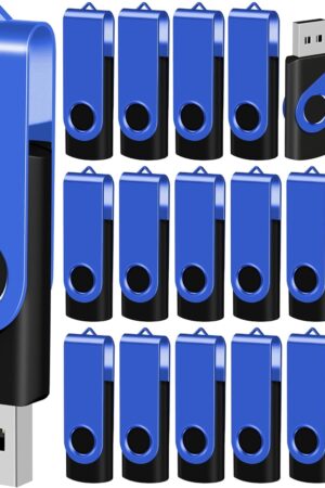 EASTBULL Flash Drive Bulk 512MB USB 50 Pack with Lanyards USB 2.0 Thumb Drive Bulk Memory Stick Swivel Pen Drive for Storage and Backup 512MB 50 Pack, Blue