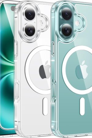 FNTCASE for iPhone 16 Case Clear: Magnetic Phone Cases with Screen Protector Drop Proof Compatible with Magsafe Slim Anti Yellowing Rugged Shockproof Protective Transparent Cell Cover (A-Clear)