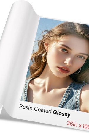 1 x Premium RC Glossy Photo Paper Roll 36 inch x 100 ft. 250 gsm. Inkjet print (New Upgrade, plastic film layer in the back, more durable more waterproof, no easy to get wrinkle) fast dry