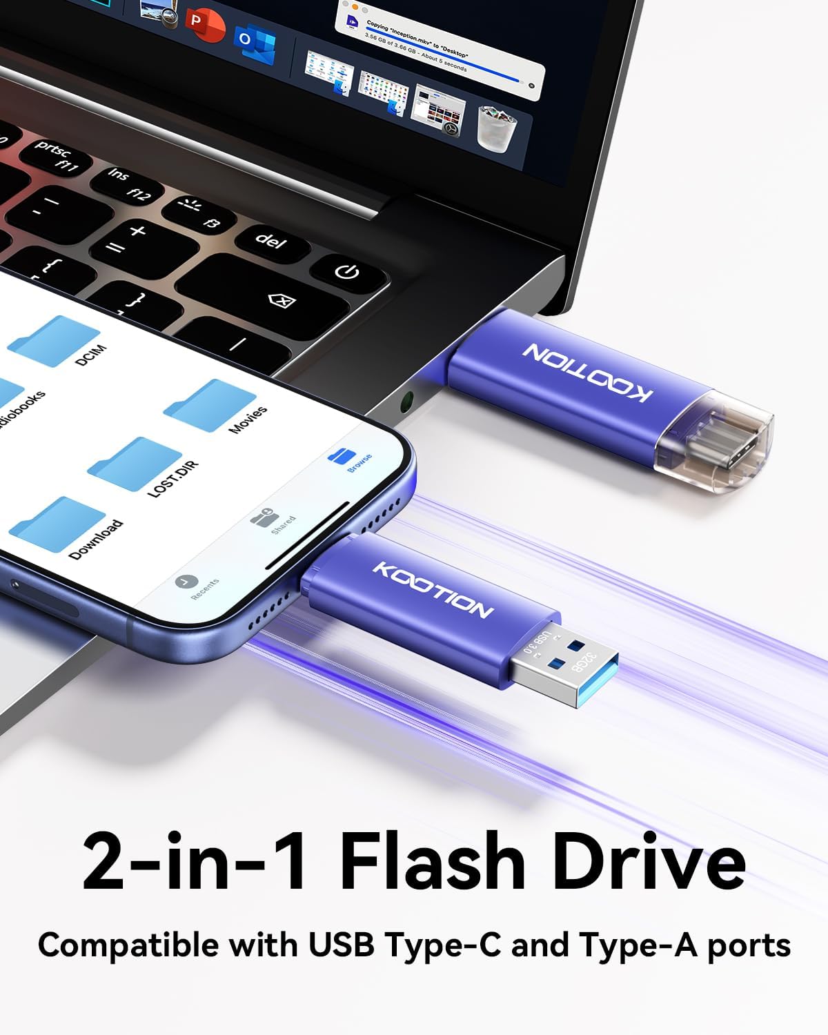 32GB Type-C Flash Drive 5-Pack, KOOTION 2-in-1 USB-A&USB-C 3.0 Dual Drive OTG, Memory Stick for Android Smartphone/Tablet/PC - Image 2