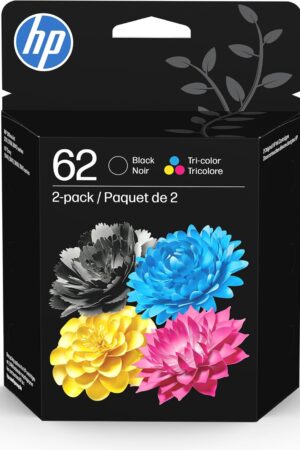 HP 62 Black/Tri-Color Ink (2-Pack) | Works with Envy 5540, 5640, 5660, 7640, OfficeJet 5740, 8040, OfficeJet Mobile 200, 250 | Instant Ink Eligible | N9H64FN | Packaging May Vary