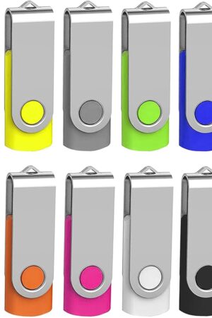 64GB Flash Drive 10 Pack, Wooolken USB 2.0 Thumb Drive Bulk Pen Drive Metal Swivel Memory Stick 64GB 10 Colors Multipack Value Zip USB Drives with Lanyard