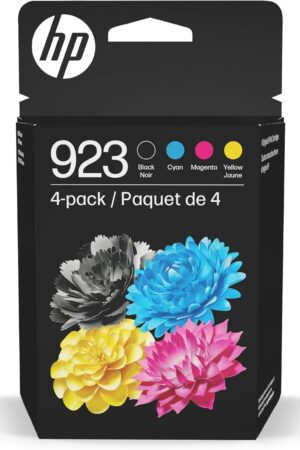 HP 923 Black, Cyan, Magenta, Yellow Ink Cartridges (4-Pack) | Works with Printer Series: OfficeJet 8120, OfficeJet Pro 8130 | Eligible for Instant Ink | 6C3Y6LN