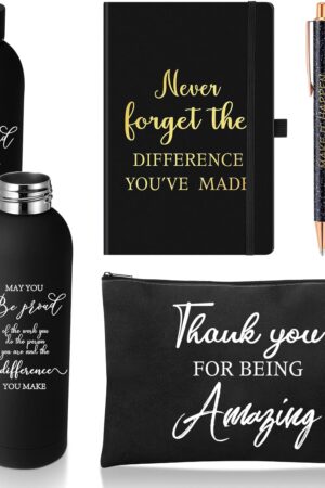 Funnymoom 6 Pcs Graduate Employees Appreciation Gift Set 17 oz Stainless Steel Frosted Water Bottle Makeup Bag Notebook Ballpoint Pens Thank You Gift for Employee Teacher Nurse