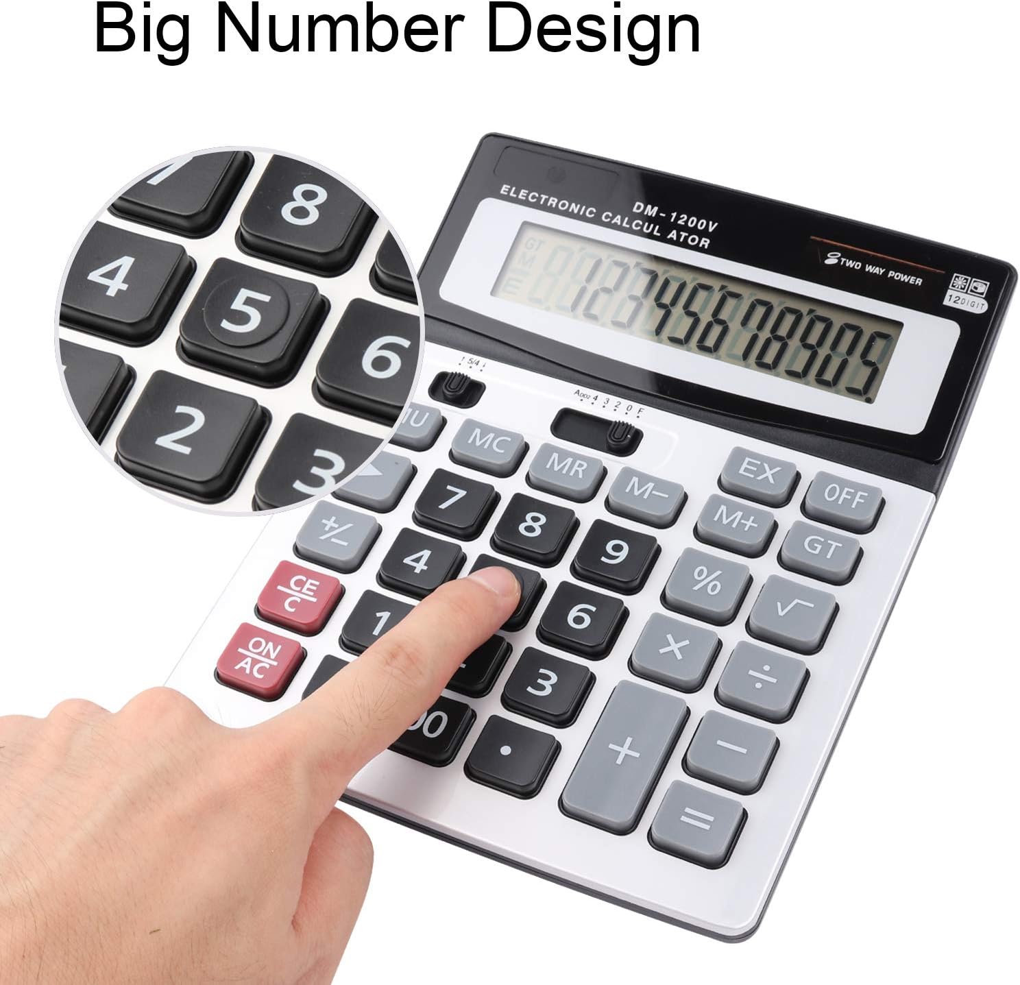 Large Electronic Calculator Counter Solar & Battery Power 12 Digit Display Multi-Functional Big Button for Business Office School Calculating (1 x Calculator) - Image 5